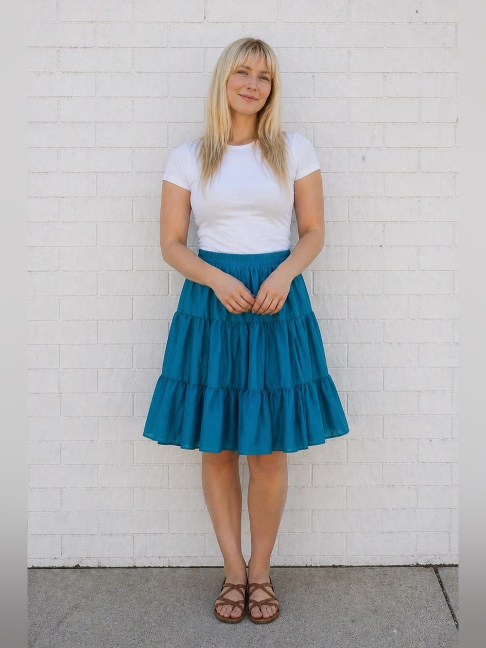 Vintage 70s Blue A-Line Ruffle Square Dancing Skirt Cottagecore Festival Medium